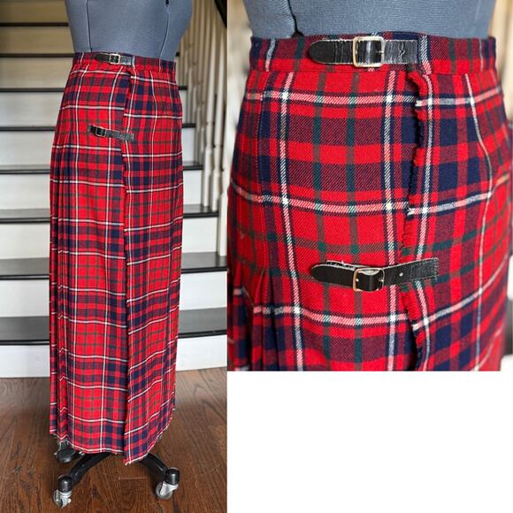Vintage Plaid Tartan Kilt Maxi Skirt Pleated Fall Winter Wool Christmas Preppy - Picture 3 of 10